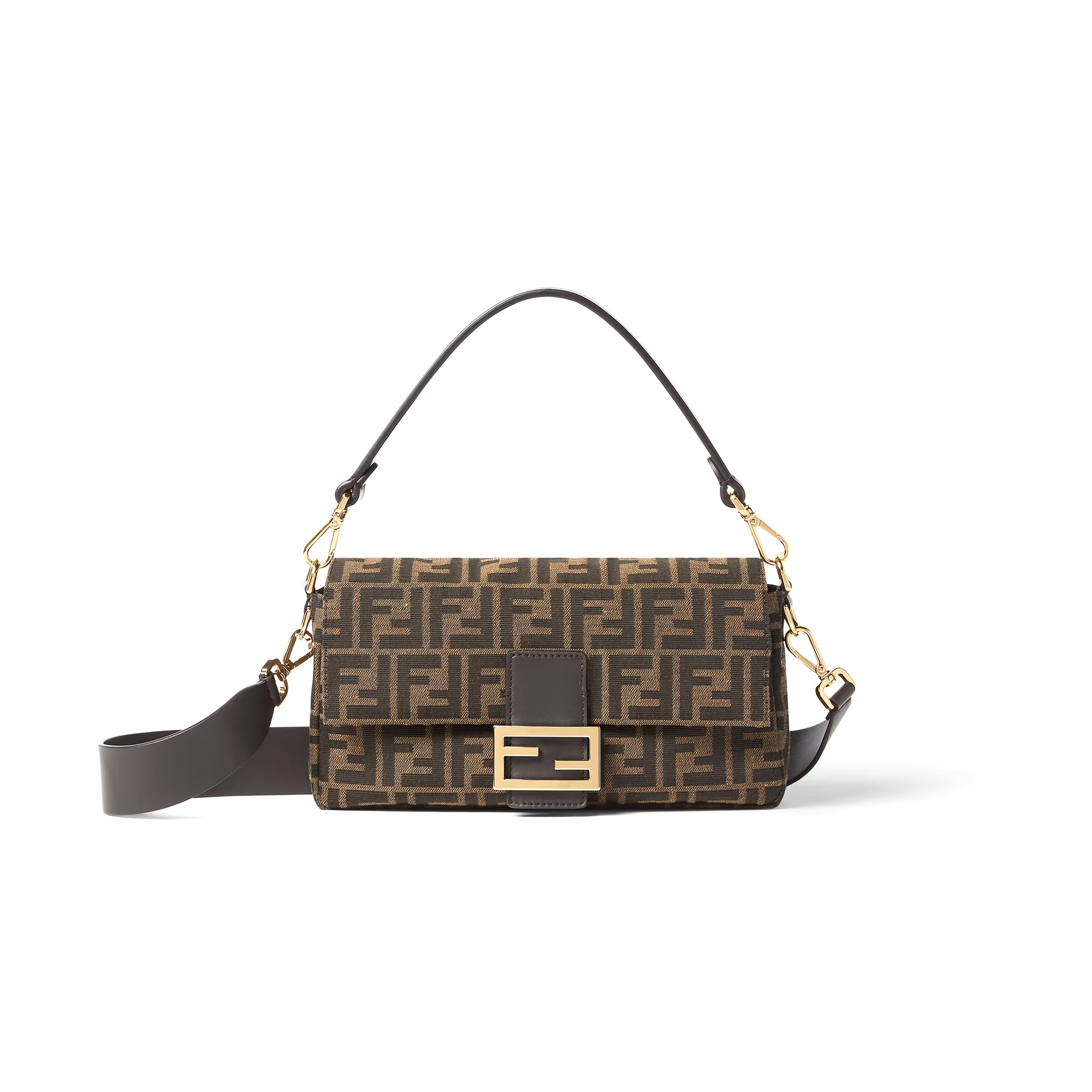 FENDI BAGUETTE TOBACCO BROWN FF JACQUARD FABRIC BAG 8BR600AFPMF1GL7 (27*15*6cm)